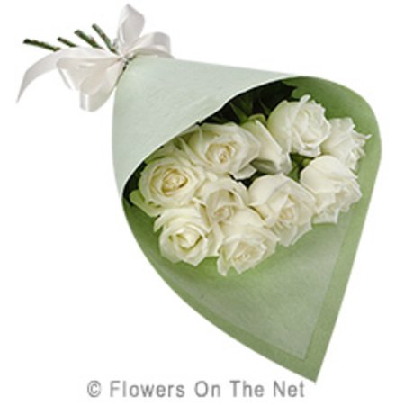 10 x White Rose Wrap Short Stem Roses 10 x stems of white 40 cm roses (minimal foliage)