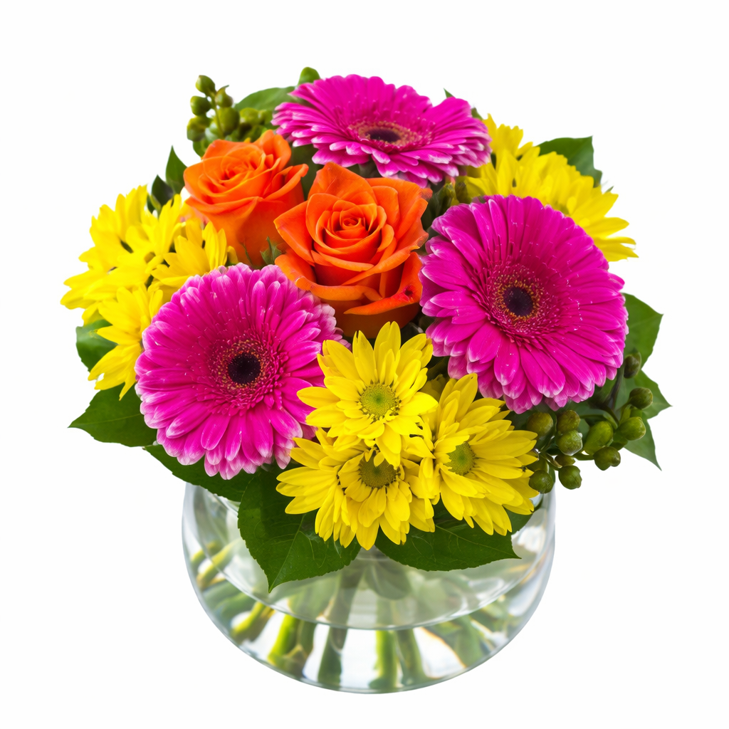 Bright Bouquet in a Fishbowl Vase