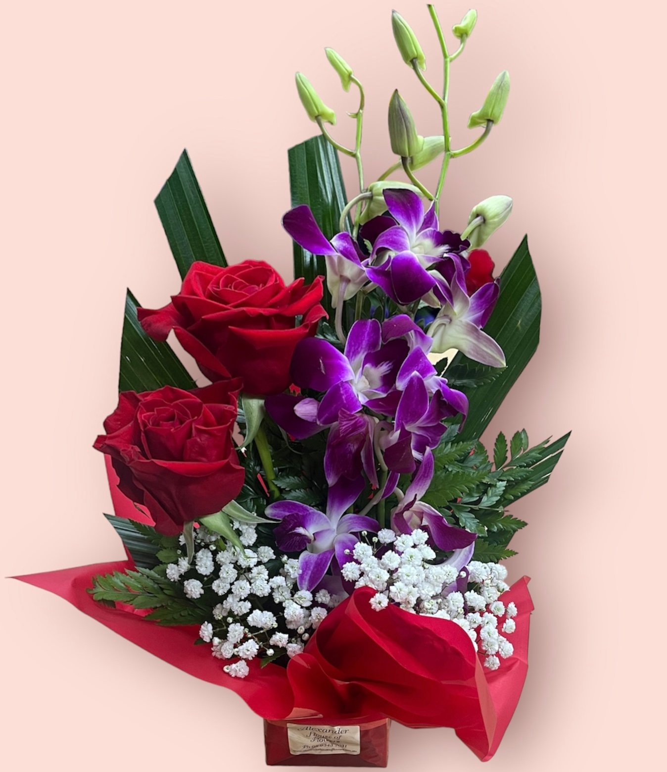 Roses With Purple Orchid Arrangement