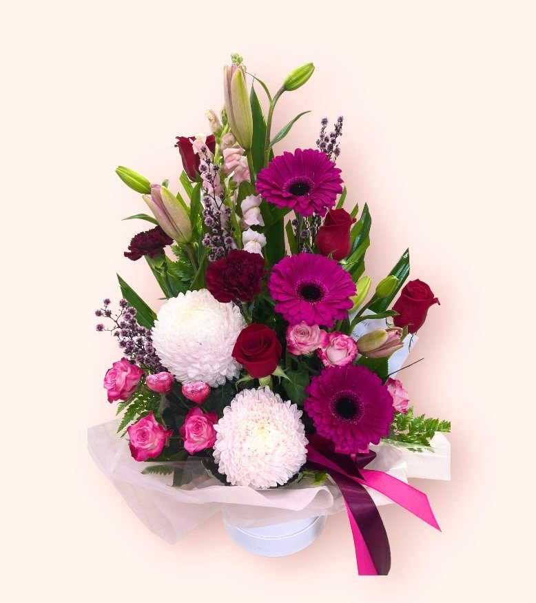 Large Pink Hat Box of Arrangement