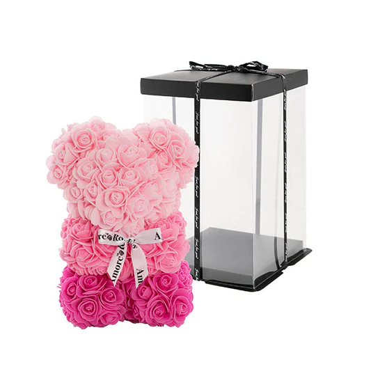Amore Rose Bear w White Bow Ombre Pink (25cmH)
