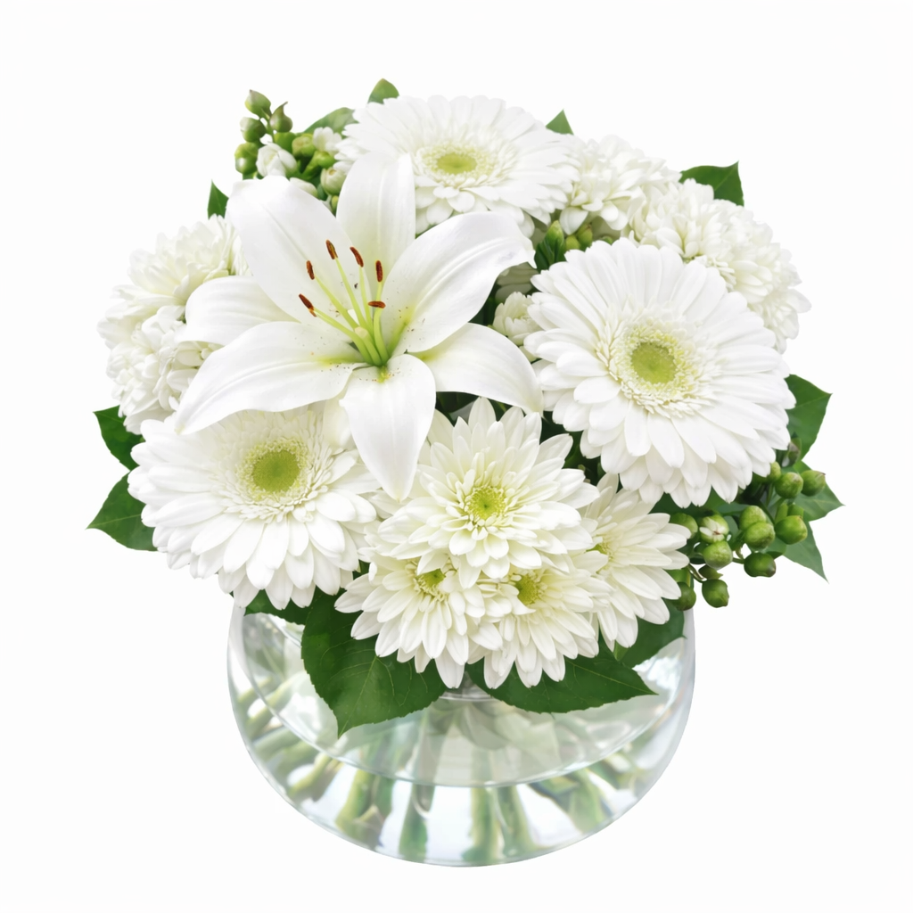 A Simple white posy in Fishbowl Vase