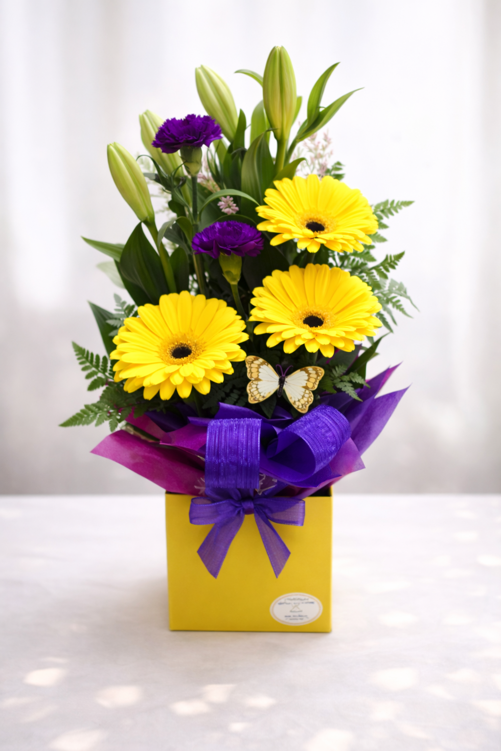 A Simple Yellow and Purple Mixed Box Arrangement
